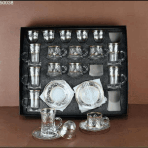 Besan 30 Coffee Cups and Saucers Set (6 Large Tea Cups + 6 Small Cups + 6 Glass Moonlight Cups + 12 Glass Saucers)