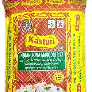 Kasturi Pure Indian Sona Masoori Rice (White), 5kg – Authentic Aromatic Grains for Delicious Meals