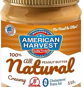 American Harvest All Natural Creamy Peanut Butter, 510g – 100% Peanuts, Gluten-Free, High Protein