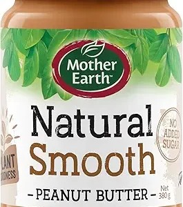 Mother Earth Natural Smooth Peanut Butter, 380g – No Added Sugar, Vegan, High Protein