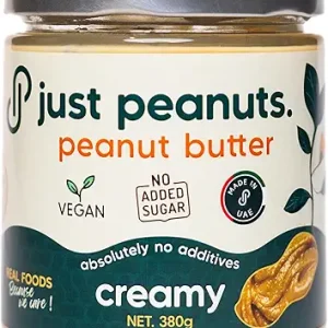 Just Peanuts Creamy Peanut Butter, 380g – 100% Natural, No Sugar, High Protein, Vegan