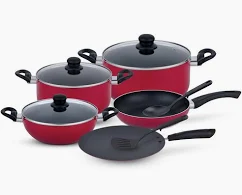 Royalford 10pcs Non Stick Cookware Sets RF12146 Strong Aluminum Body Bakelite Handles Coated Interior Tempered Glass